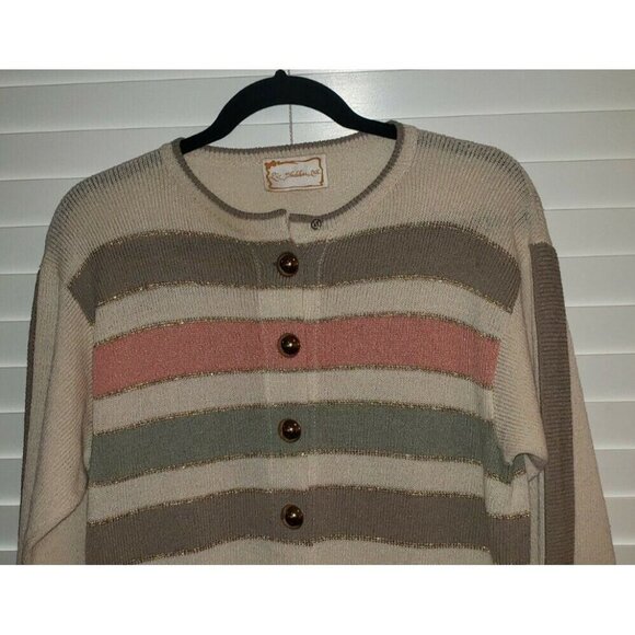 Vintage Liz Sheldon, LTD Sweater Knit Dress Gold Buttons, Metallic Thread M - Picture 2 of 6